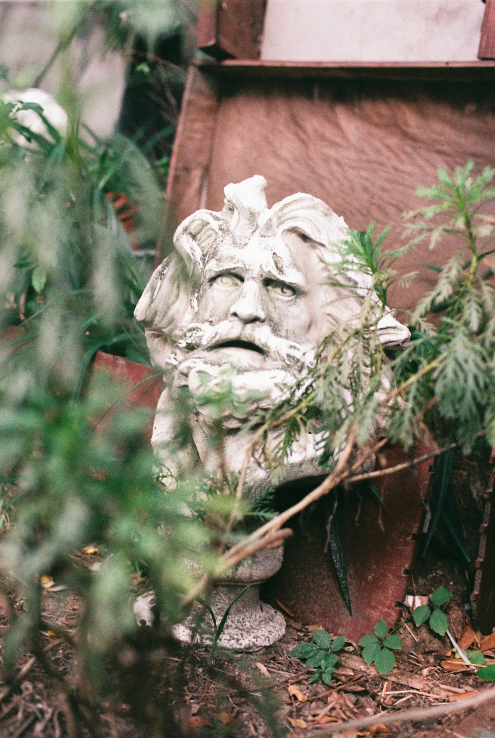 A discarded bust of Zeus illustrates the idea of the negative father complex