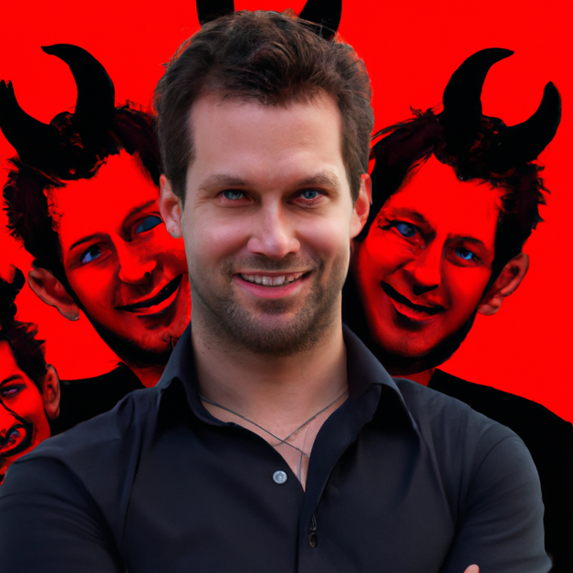 a man with three devils behind him